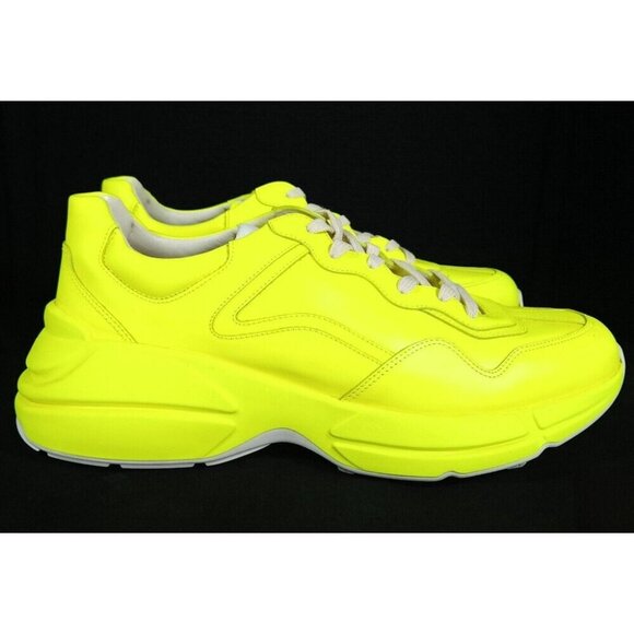 Gucci Rhyton Leather Sneaker US 12.5 46 Mens Fluorescent Neon Yellow - Picture 5 of 14
